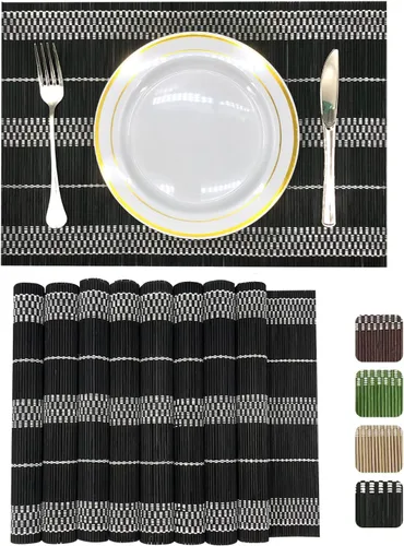 Vista 9 de Juego de 8 manteles individuales de bambú natural antideslizantes, lavables, resistentes al calor, para comedor y cocina (beige)