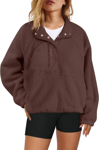 Vista 2 de Nirovien Chaqueta de forro polar para mujer, de manga larga, con botones, mullida, cálida, con bolsillos