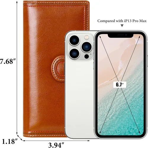 Vista 3 de VOCUS Cartera de cuero para mujer, billetera larga plegable de gran capacidad, tarjetero para tarjetas de crédito con cremallera para damas..