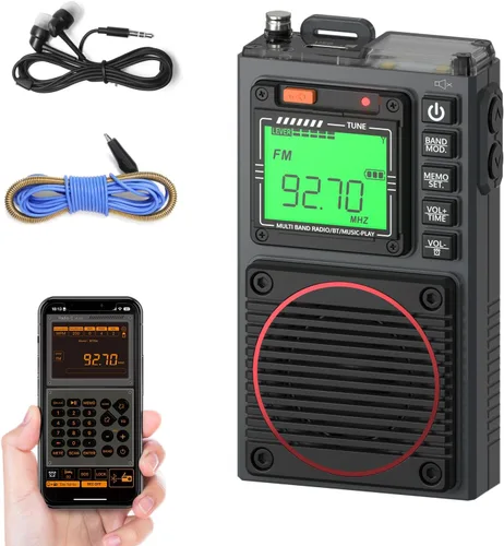 Vista 10 de Raddy Radio de onda corta con control de aplicación RF75A, radio portátil de onda corta AM/FM/VHF/SW/WB, radio de bolsillo recargable con antena