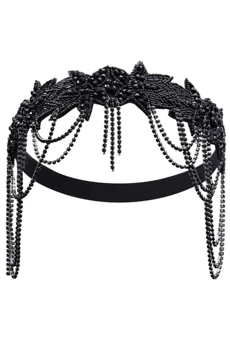 Vista 6 de BABEYOND Diadema de los años 20 con diseño de flapper para mujer, accesorio vintage para el cabello Negro