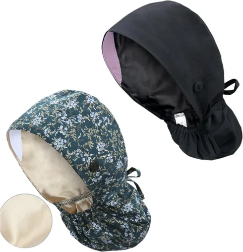Vista 37 de Gorra médica con forro de satén con bolsillo para cola de caballo, gorro de enfermera médica de algodón con banda elástica para el sudor