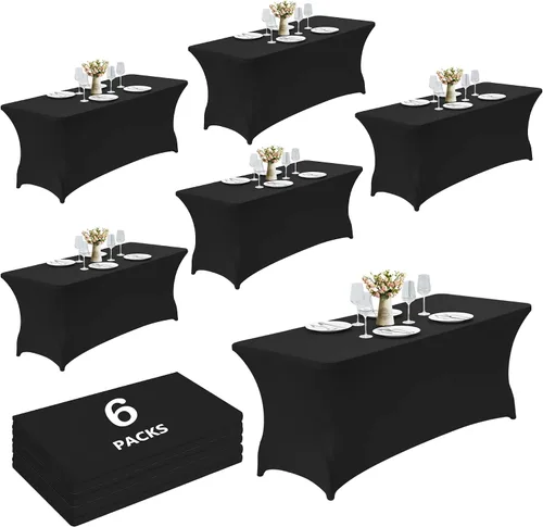 Vista 8 de Paquete de 2 manteles de elastano negro de 6 pies – Manteles ajustados – Mantel elástico de ajuste universal para mesas plegables – Sin arrugas