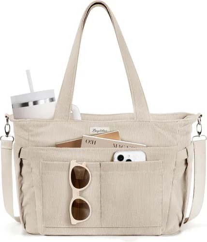 Vista 11 de Bolsa tote de pana para mujeres, 17 bolsillos para laptop de trabajo, ligera, para maestras, enfermeras, bolsa de hombro bíblica para escuela
