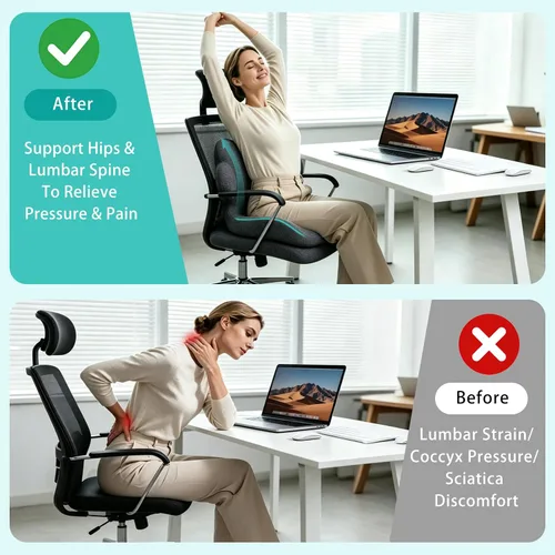 Vista 4 de Cojín de asiento de espuma viscoelástica en forma de L con Negro