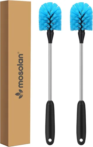 Vista 10 de MOSOLAN Cepillo para botella de agua de acero inoxidable, cepillo de limpieza de mango largo, construido para limpiar botellas deportivas