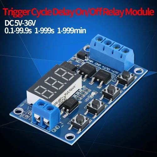 Vista 5 de Relé de temporizador, módulo de retardo de pantalla LED, CC 5V-30V, relé de retardo de tiempo, ciclo de encendido/apagado, placa de interruptor