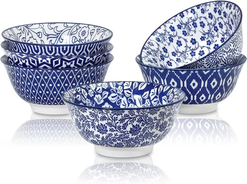 Vista 11 de Selamica, juego de 6 cuencos de porcelana para helado, cuencos pequeños, cuencos de cerámica para postres, helado, variedad