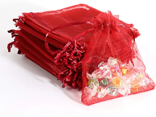 Vista 23 de Lautechco 100 bolsas de organza – 4 x 6 pulgadas, bolsas de regalo de malla beige con cordón para Navidad