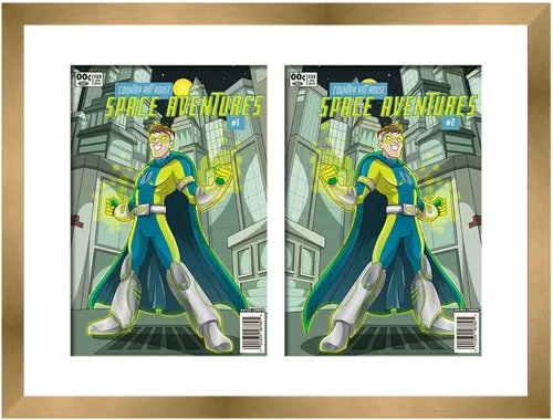 Vista 80 de Marco de cómic blanco mate para cómics publicado entre 1938 y 1955 (marco de madera maciza de cómic de la edad dorada) hecho para mostrar 4 cómics