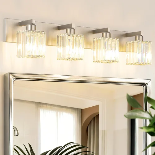 Vista 33 de Aipsun Accesorios de iluminación de tocador de baño, luces de tocador de cristal para baño, 2 luces, accesorios de iluminación de pared de acero