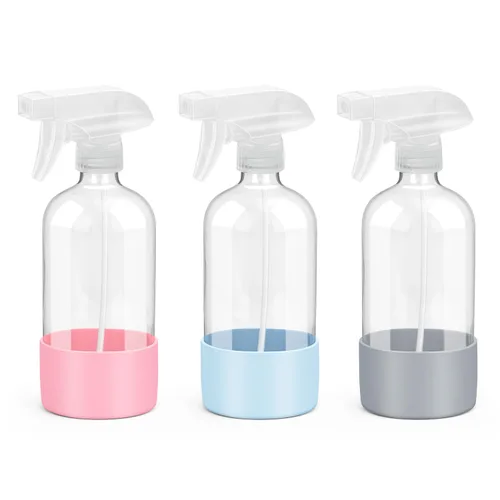 Vista 11 de Rionisor - Botellas de cristal con rociador con protección de manga de silicona, contenedores recargables vacíos de 16 oz, Negro, 1 paquete