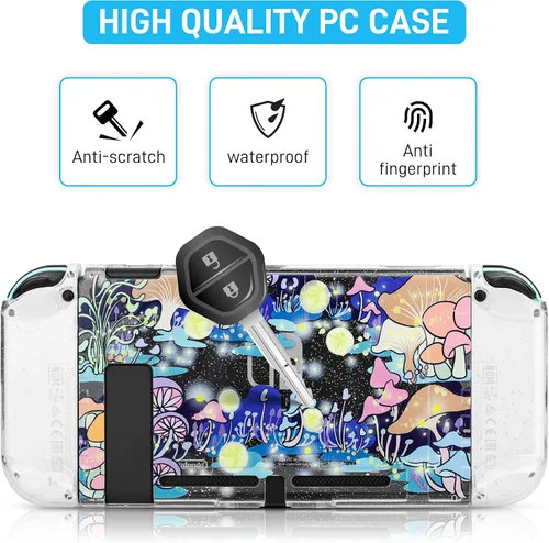 Vista 4 de GLDRAM Glitter Clear Case Compatible with Nintendo Switch, Anti-Scratch Hard Protective Skin Cover, Flash Shiny Switch Shell Accessories Bundle with