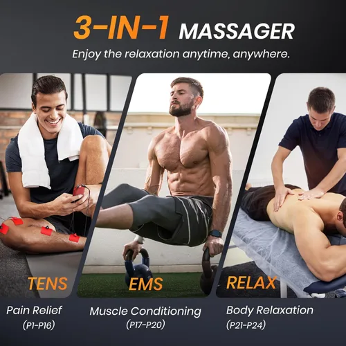 Vista 3 de AVCOO Estimulador muscular de unidad TENS de doble canal, máquina EMS TENS 3 en 1 con 24 modos y 40 niveles, masajeador EMS recargable para alivio