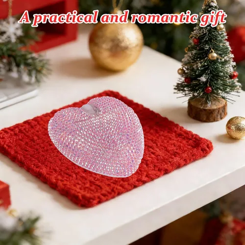 Vista 7 de Ratón inalámbrico Bluetooth con forma de corazón rosa, modo doble, recargable, silencioso, portátil, con diamante brillante y luz LED, para PC