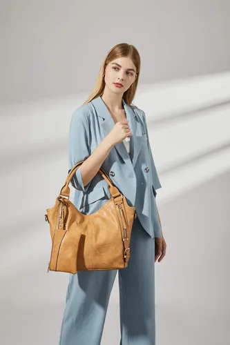 Vista 2 de Bolso tote para mujer, carteras de cuero PU, bolsos de hombro hobo de moda con correa de hombro ajustable