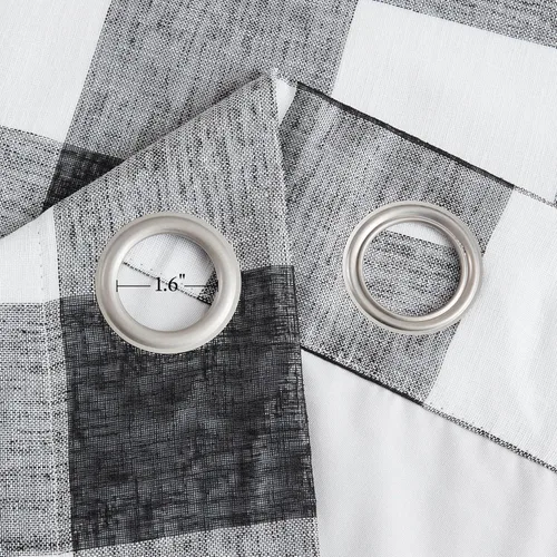 Vista 5 de Cortinas cortas de lino texturizado con diseño de búfalo blanco y negro a cuadros, 100% opacas con forro, paneles de estilo granja