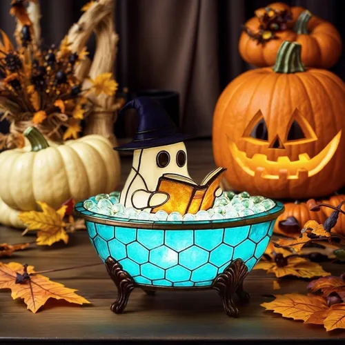 Vista 5 de Lámpara de baño de burbujas fantasma de Halloween, bonita luz nocturna LED espeluznante para decoración de baño, luces de bañera para niños, idea