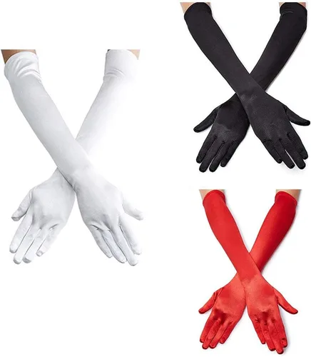 Vista 7 de Guantes largos de fiesta de ópera para mujer, guantes de satén de los años 20 y 20, disfraces hasta el codo, vestido de noche nupcial, 22 pulgadas