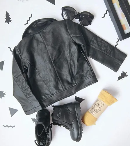 Vista 4 de UNIQUEONE Atuendos para bebés y niñas, para primavera, otoño, piel sintética, con solapa, con cremallera oblicua, abrigo