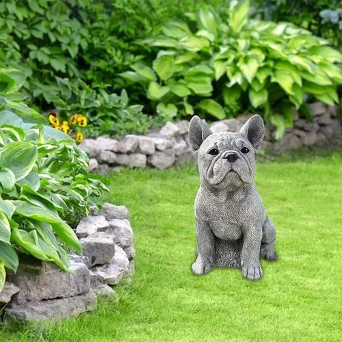 Vista 3 de Yosoo Estatua de perro, estatua de bulldog francés, escultura de animales de jardín para decoración de jardín, césped al aire libre, gnomo, patio