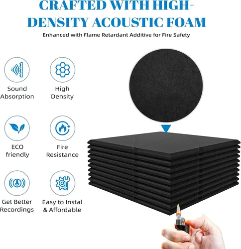 Vista 6 de Paquete de 15 paneles acústicos de pared de 12 x 12 pulgadas, paneles acústicos decorativos, paneles de pared absorbentes de sonido para el hogar