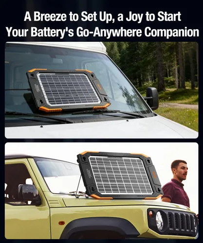 Vista 15 de BALDR Cargador de batería solar de 13 W actualizado, mantenedor de 12 V, portátil, impermeable, panel solar, kit de carga de goteo para automóvil