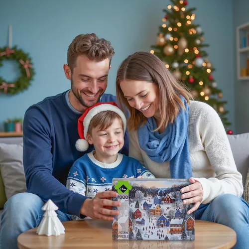 Vista 9 de Rompecabezas de Navidad de 1000 piezas para adultos, rompecabezas de pueblo de nieve, rompecabezas para celebrar Navidad, regalo para familiares
