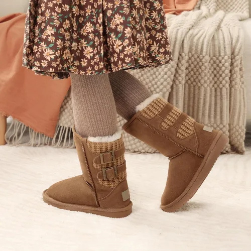 Vista 2 de DREAM PAIRS botas de nieve de invierno con forro de piel sintética para niños