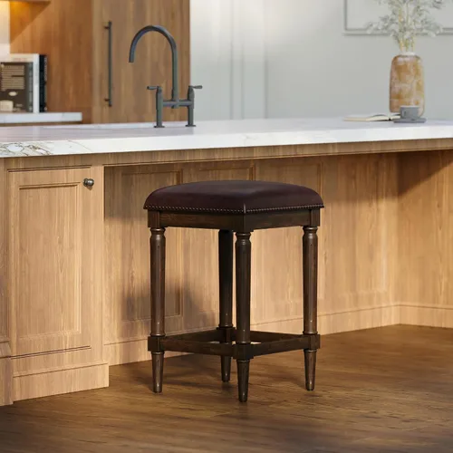 Vista 2 de New Ridge Home Goods Manchester - Taburete cuadrado de 27 pulgadas de alto, nogal envejecido