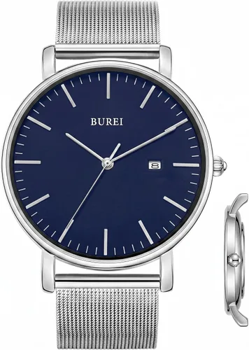 Vista 21 de BUREI Relojes de pulsera para hombre, relojes minimalistas de moda, analógicos de cuarzo, impermeables para hombres Banda negra negra