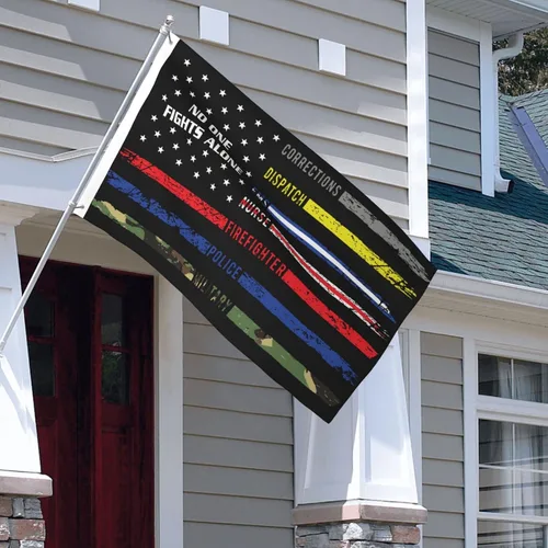 Vista 7 de HUFURI Nadie pelea solo con la bandera estadounidense First Responders Hero Nurse E-M-S Police Fire Military de 3 x 5 pies, doble cara