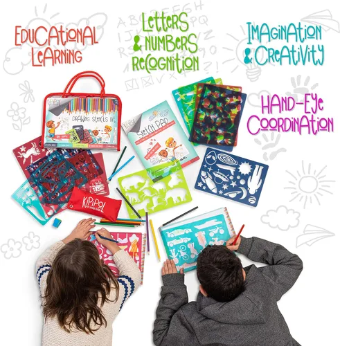 Vista 3 de Kipipol 63 plantillas de dibujo para niños de 4 a 8 a 8 a 12 años en adelante, artes y manualidades para niñas y niños, kit de dibujo para niños