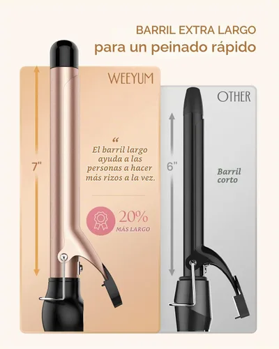 Vista 3 de Rizador de pelo de 1 pulgada, varita rizadora de barril largo para el cabello, rizador de pelo de turmalina de cerámica de doble voltaje