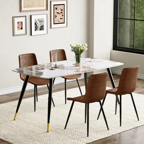 Vista 29 de Juego de 4 mesas de comedor negras para mesa de comedor de 4,50 pulgadas para 4, sillas de cocina de piedra sinterizada, fácil de montar, adecuado