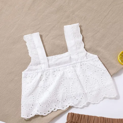 Vista 8 de mlpeerw Conjunto de ropa de verano para niñas pequeñas, sin mangas, chaleco superior + pantalones largos rectos, 2 piezas, 1-6 años, Encaje