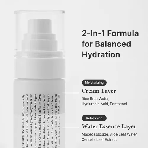 Vista 4 de Dr.Althea 345 Relief Cream Mist Bruma facial hidratante con extracto de arroz Cuidado calmante para pieles sensibles Cuidado de la piel vegano