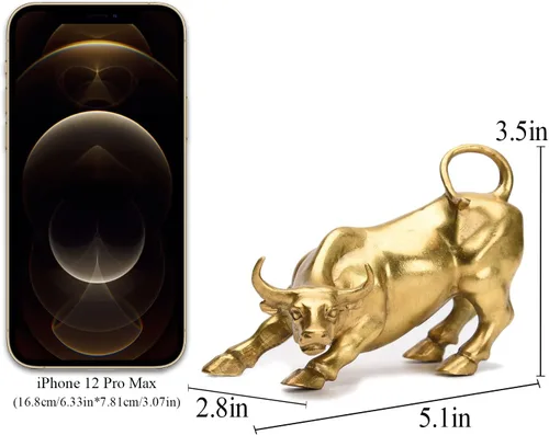 Vista 2 de BRASSTAR Latón Fengshui hecho a mano toro buey estatua encanto suerte riqueza estatuilla regalo de negocios decoración del hogar TQGJPT1