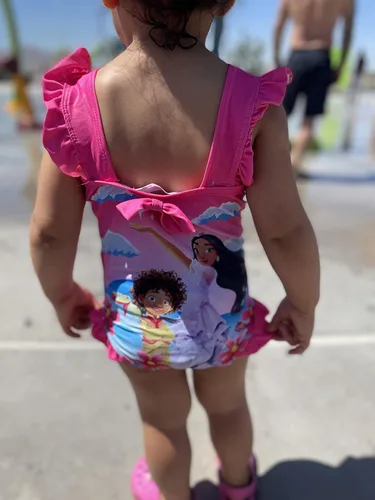 Vista 4 de Encanto Mirabel - Traje de baño de una pieza con volantes para niñas pequeñas 3-6 años