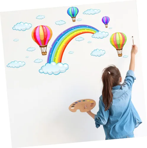 Vista 9 de Toyvian Adhesivo decorativo para ventana, diseño de nubes, calcomanías de pared, globo de aire caliente, para habitación de bebé, niña, papel tapiz