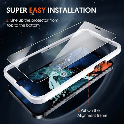 Vista 2 de Fotbor Protector de pantalla compatible con iPhone 12 Pro/12, paquete de 3 [grado militar inastillable] vidrio templado de cobertura completa