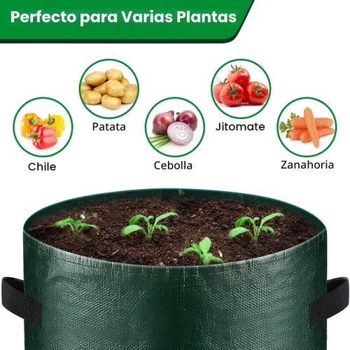 Vista 2 de Juego de 3 bolsas de cultivo de 10 galones, macetas de tela de polietileno resistentes con solapa y asas, bolsas de plantación verdes para papas