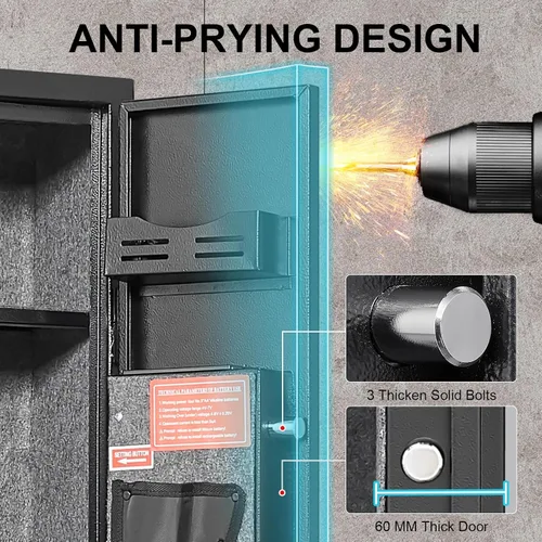 Vista 4 de Caja fuerte para 3 armas, caja fuerte para rifles y pistolas con puerta de acceso completo de 180° y estante extraíble, sin montaje con sistema