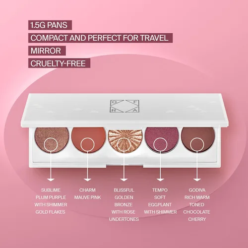Vista 4 de OFRA Paleta distintiva - Symphony Paleta de sombras de ojos con tonos malva y brillantes 5 colores mezclables para todos los días y viajes