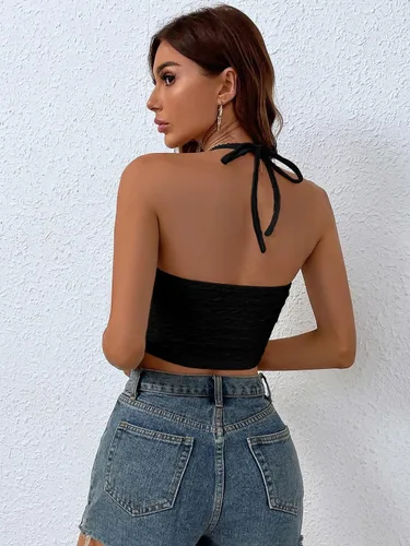Vista 2 de SOLY HUX Top corto con tirantes cruzados y espalda cruzada para mujer