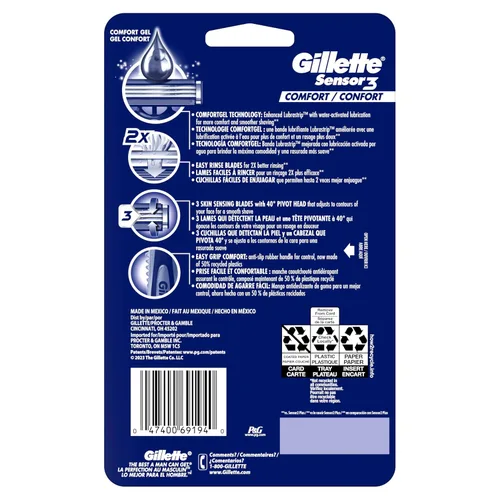 Vista 10 de Maquinillas de afeitar desechables Gillette Sensor3 Comfort para hombres, 12
