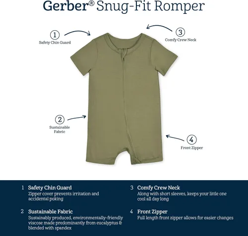 Vista 6 de Gerber Mameluco unisex de manga corta suave para bebé con viscosa hecho de eucalipto
