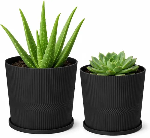 Vista 9 de 5 macetas para interiores, 4.8+5.5+6+6.5+7 pulgadas con platillos y drenaje Negro