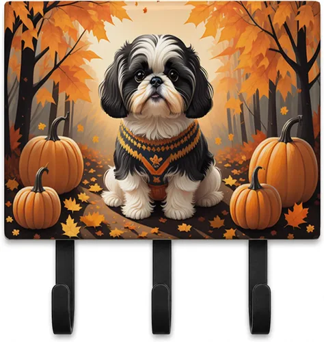 Vista 49 de Affenpinscher - Correa de otoño o llavero Affenpinscher Fall artwork on ceramic tile with three steel hooks for keys, leashes, towels