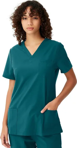 Vista 23 de floralhue Uniformes médicos para mujeres, blusas de uniforme médico suaves con cuello en V, uniforme médico elástico con 4 bolsillos, transpirable